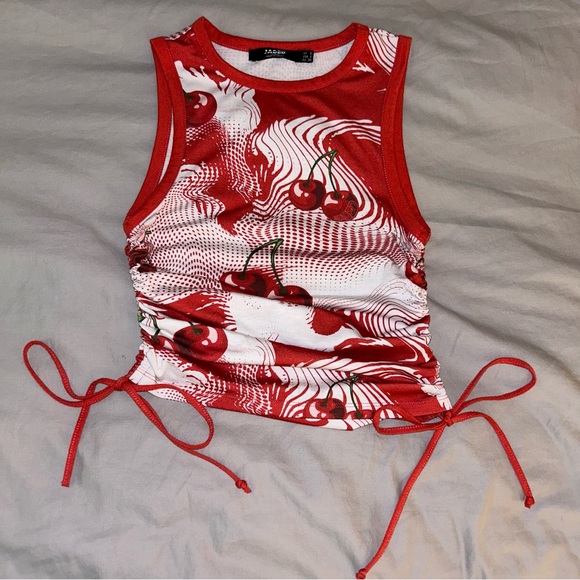 Jaded London Cherry Swirl Print Ruched Side Tank Top, 2/XS, Urban Outfitters - Picture 5 of 12